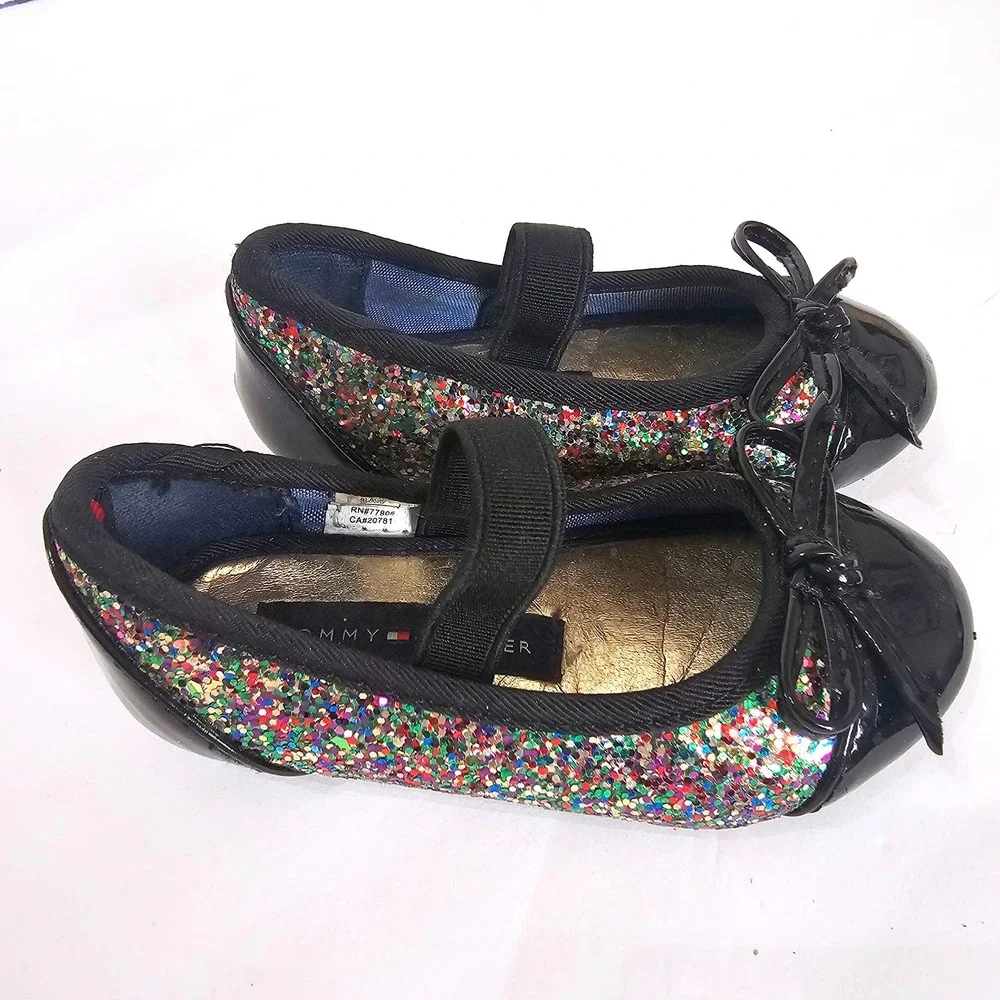 Tommy Hilfiger Kayleigh Chunky‎ Glitter Ballet Flats Black Rainbow Toddler 5